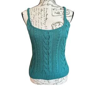 Peruvian Connection Teal 100% Pima Cotton Cable Sweater Tank Top Size S Luxury